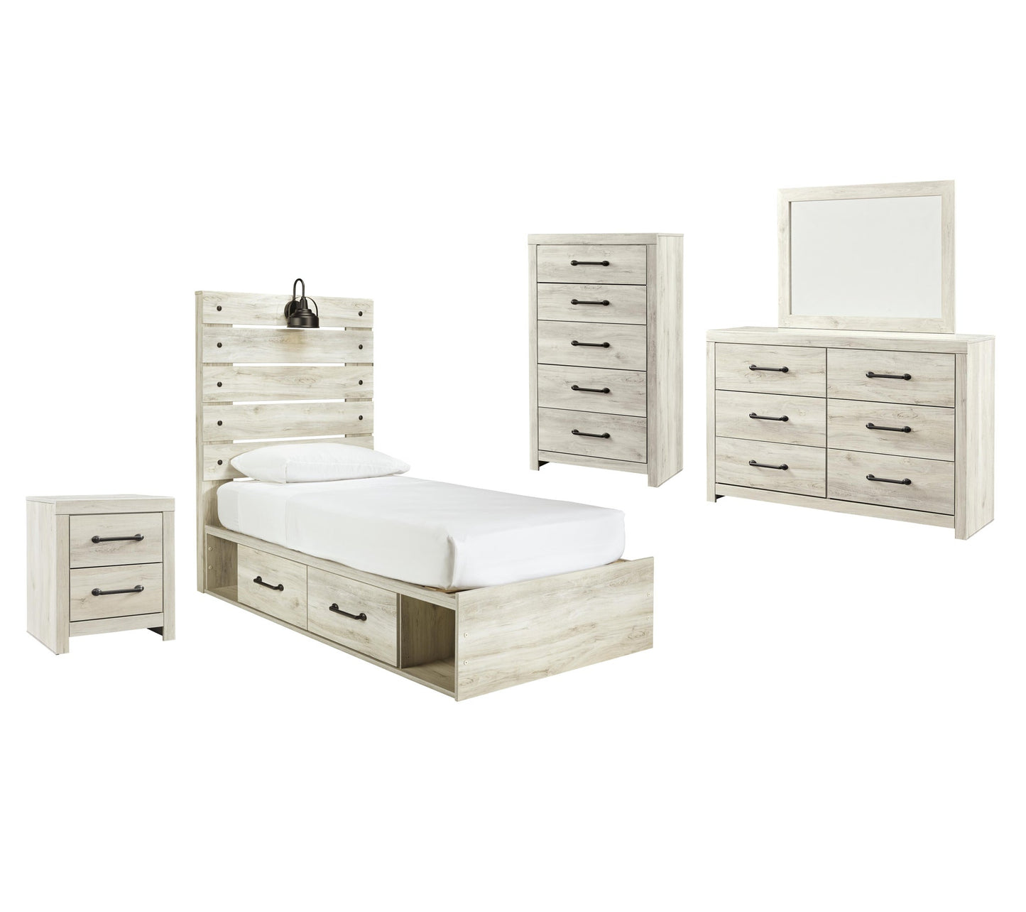 Cama doble Cambeck con 4 cajones, cómoda con espejo, cómoda y mesita de noche