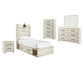 Cama doble Cambeck con 4 cajones, cómoda con espejo, cómoda y mesita de noche