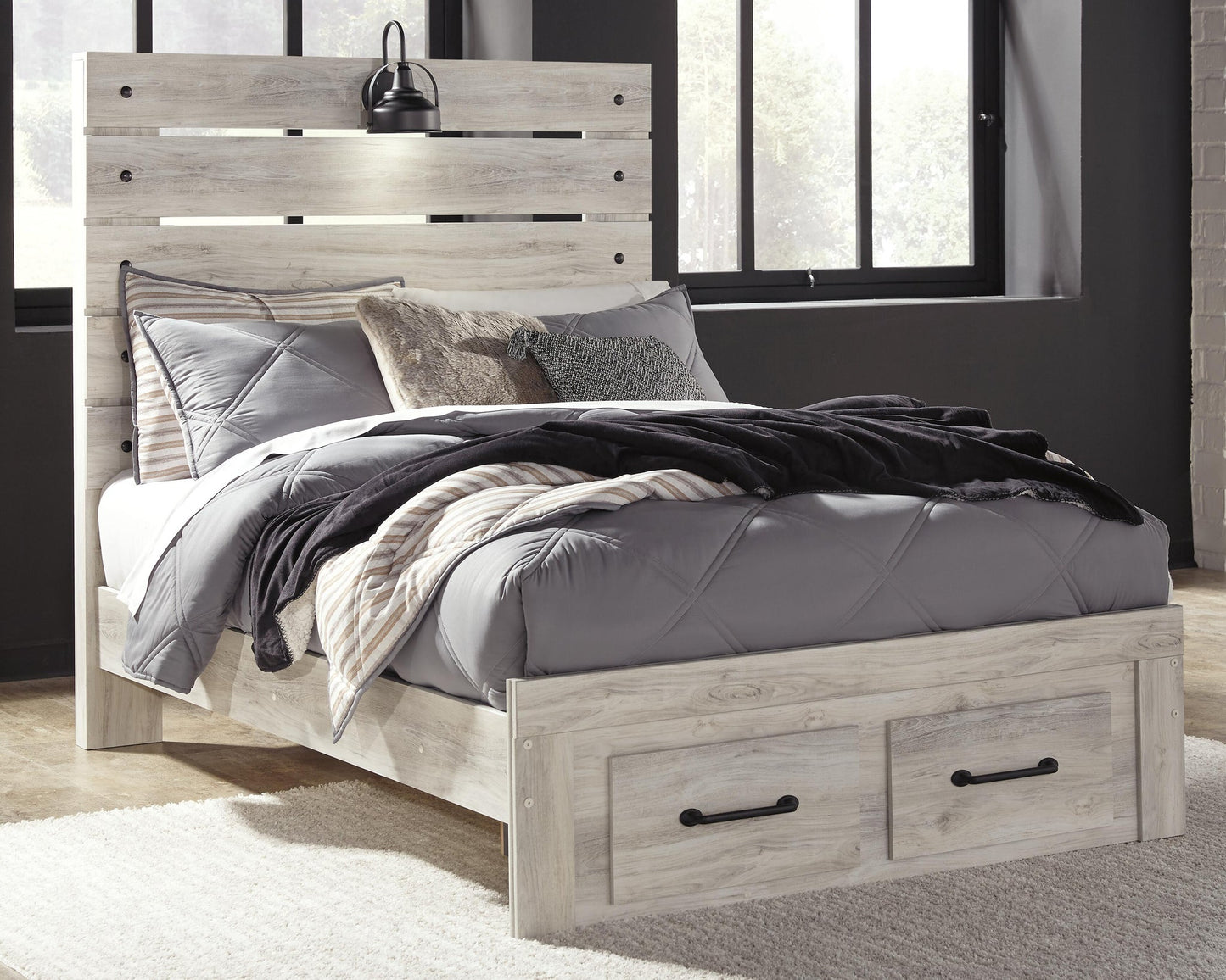 Cama Cambeck de tamaño completo con dos cajones y tocador con espejo