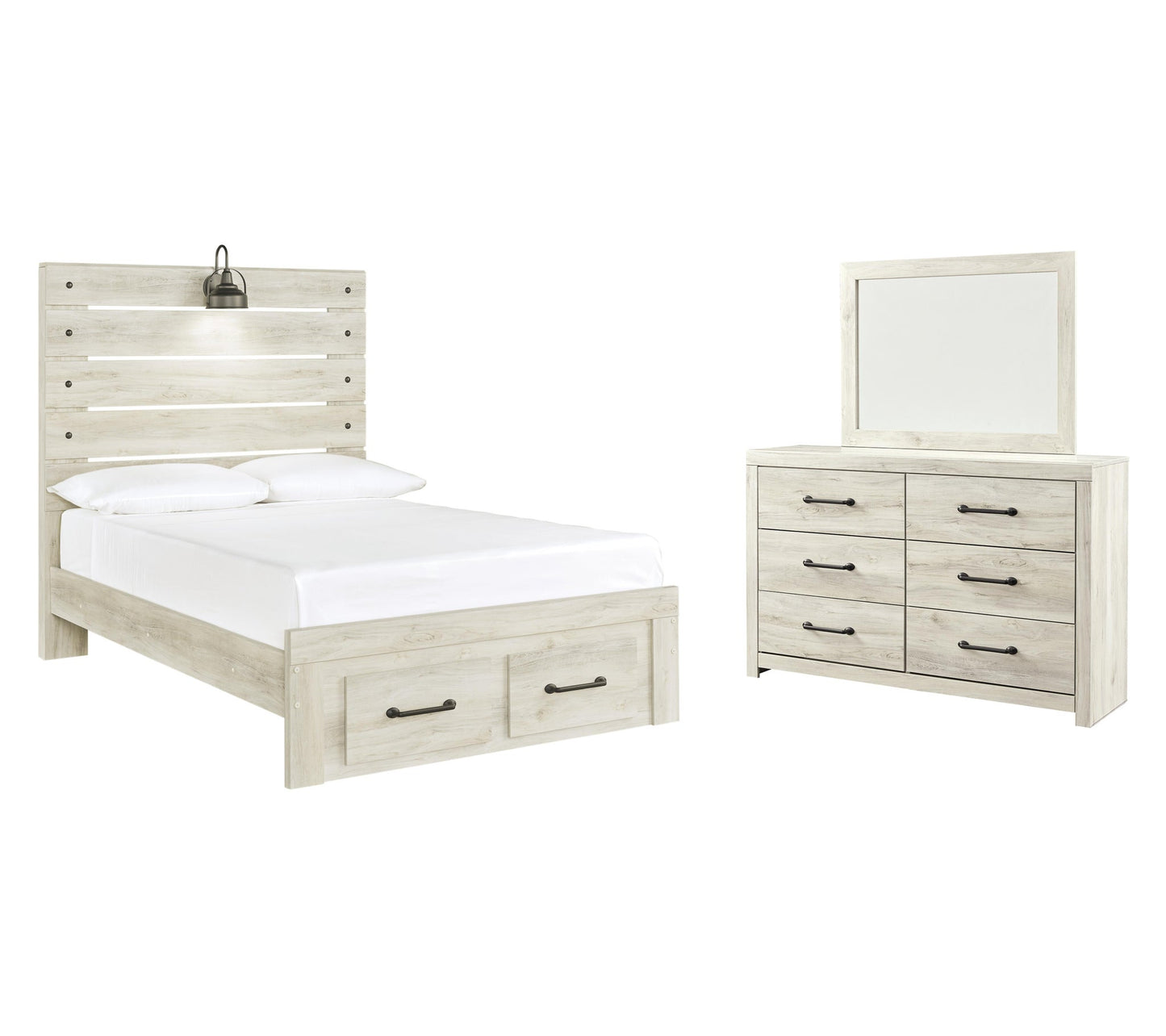 Cama Cambeck de tamaño completo con dos cajones y tocador con espejo