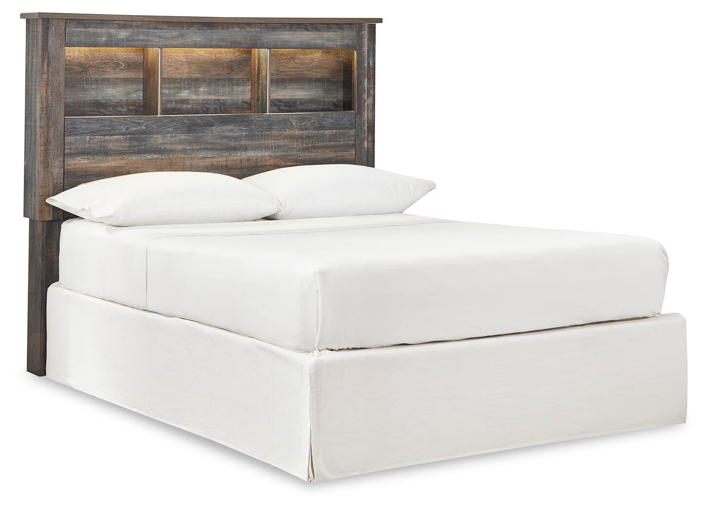 Cabecero de librería completo Drystan con cómoda con espejo, cómoda y mesita de noche