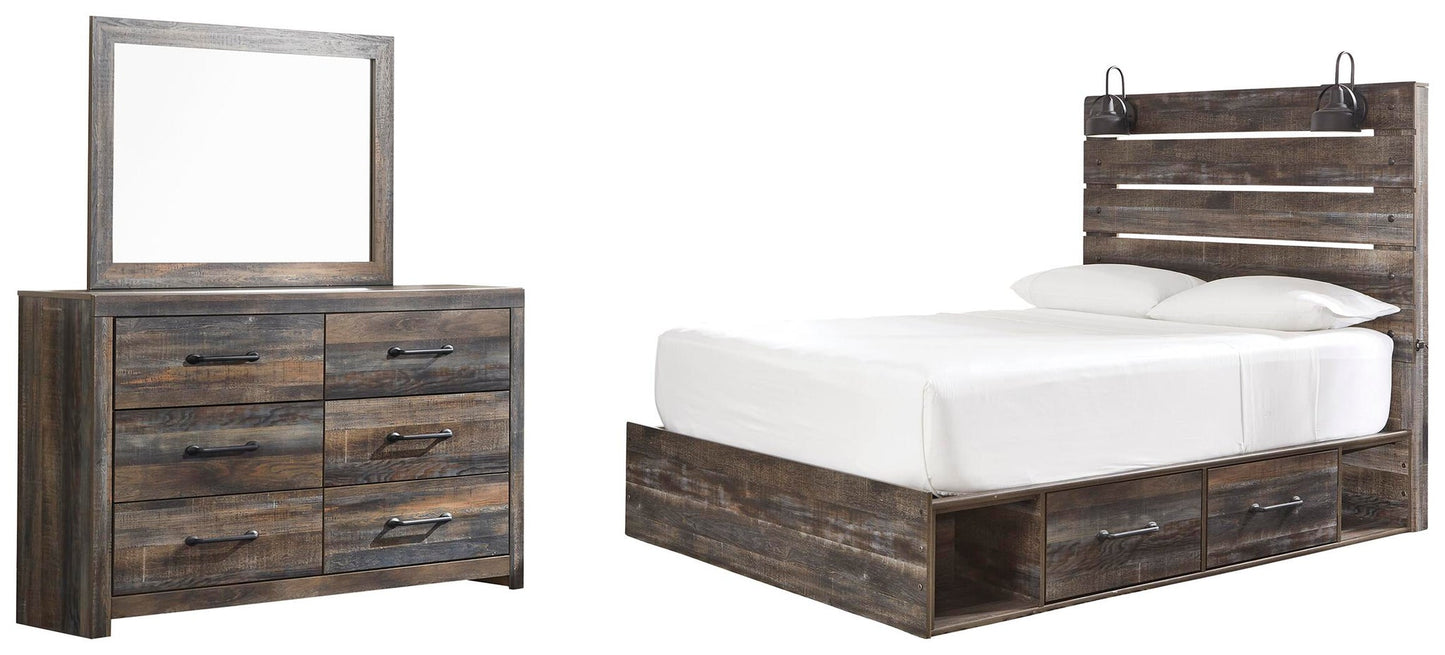 Cama Drystan Queen con 4 cajones y tocador con espejo