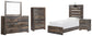 Cama doble Drystan con paneles, cómoda con espejo y mesita de noche