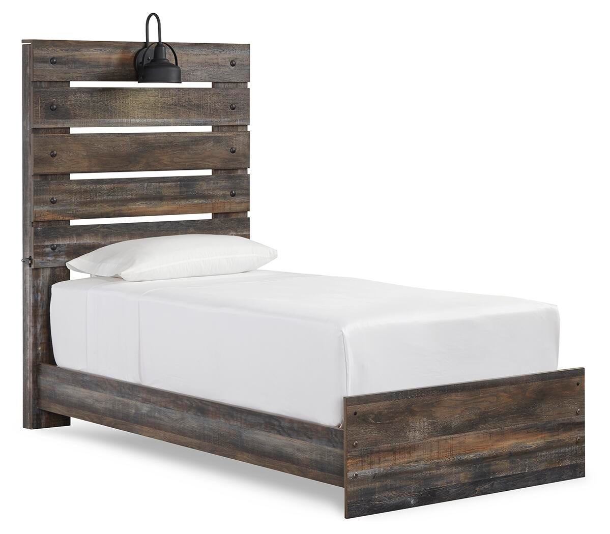 Cama doble Drystan con paneles, cómoda con espejo y mesita de noche