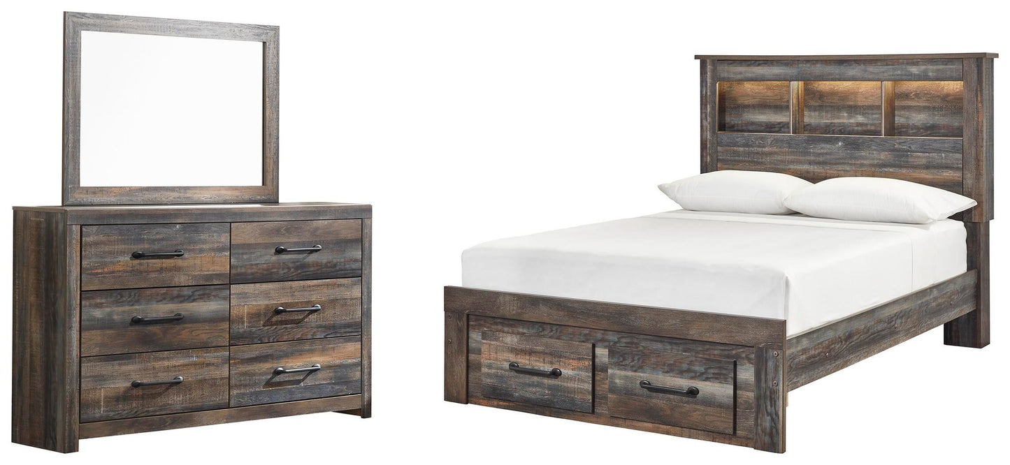 Cama con estantería completa Drystan con dos cajones y tocador con espejo