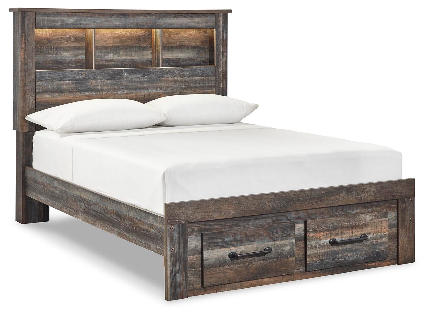 Cama con estantería completa Drystan con 2 cajones de almacenamiento, cómoda con espejo, cómoda y mesita de noche