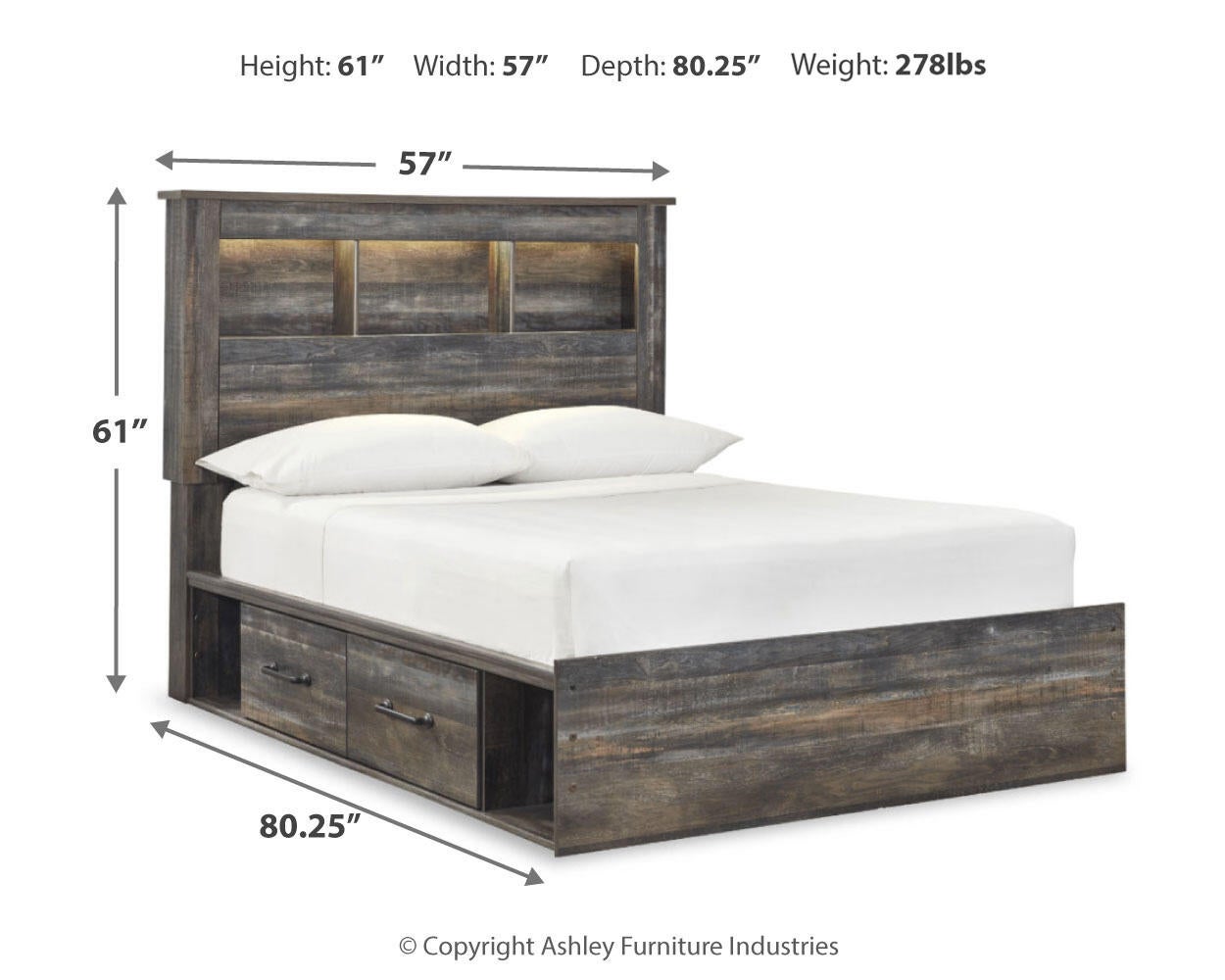 Cama con estantería completa Drystan con 4 cajones y tocador con espejo