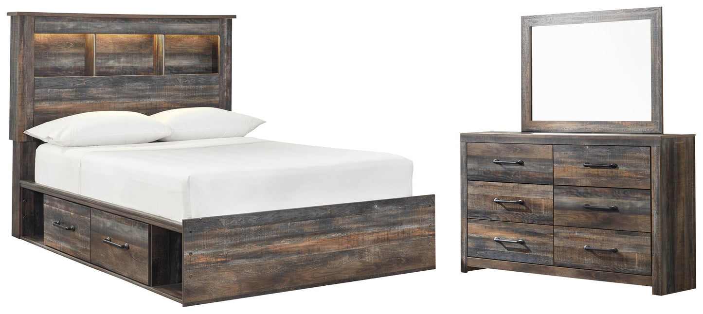 Cama con estantería completa Drystan con dos cajones y tocador con espejo