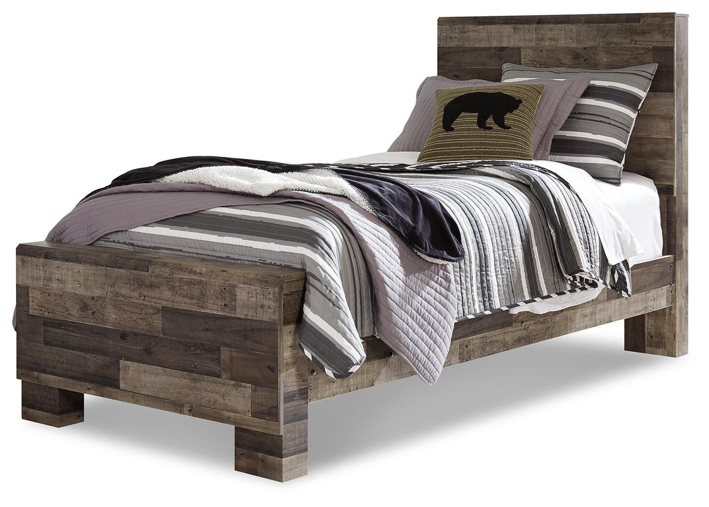 Cama individual con paneles y tocador con espejo Derekson