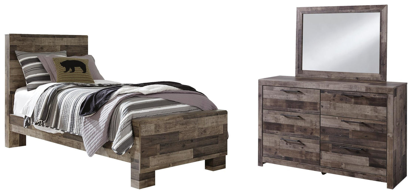 Cama individual con paneles y tocador con espejo Derekson