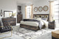 Cama con librería Drystan King con paneles, cómoda con espejo, cómoda y mesita de noche
