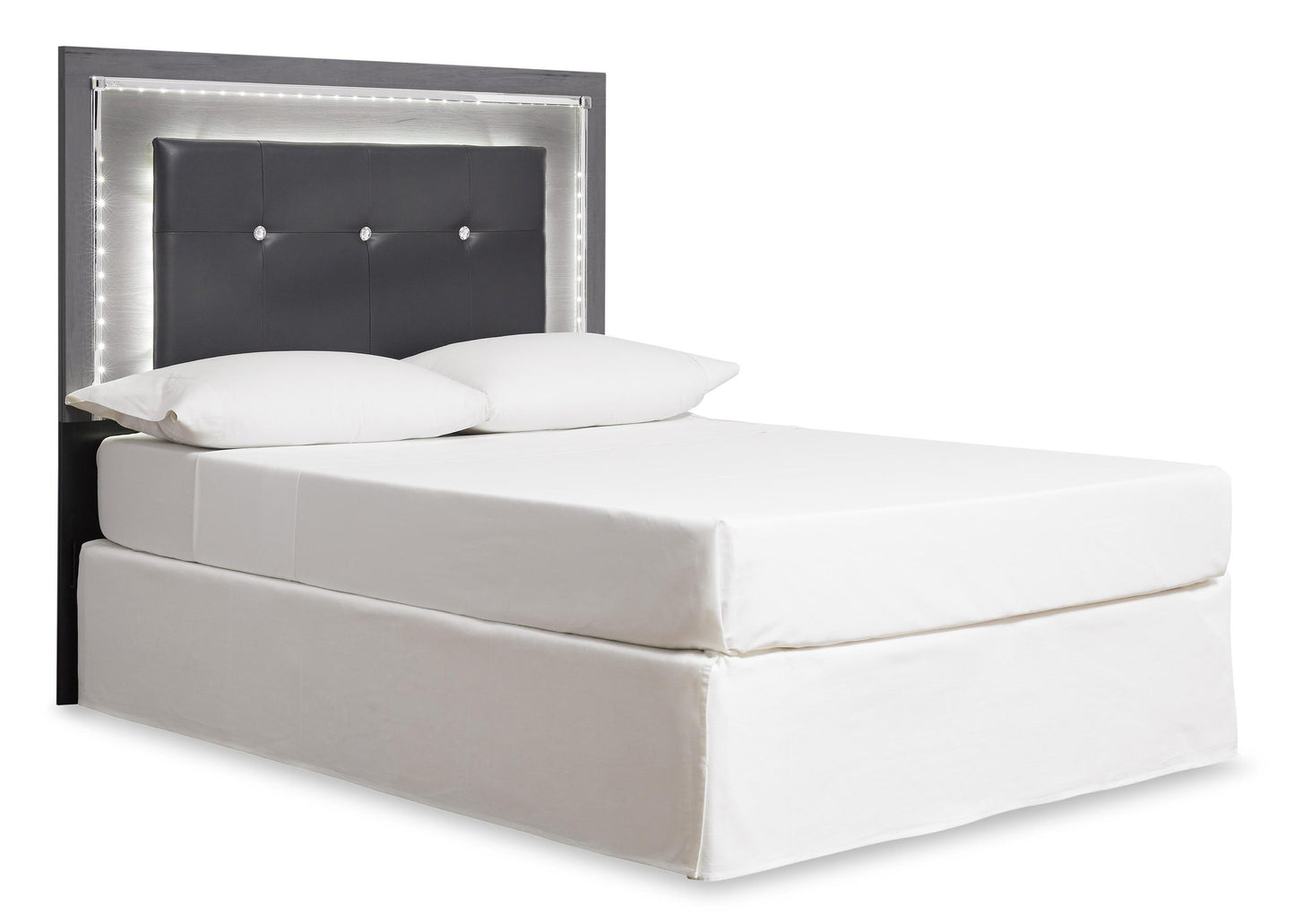 Cabecera Lodanna tamaño queen/completo con paneles tapizados, cómoda con espejo y mesita de noche