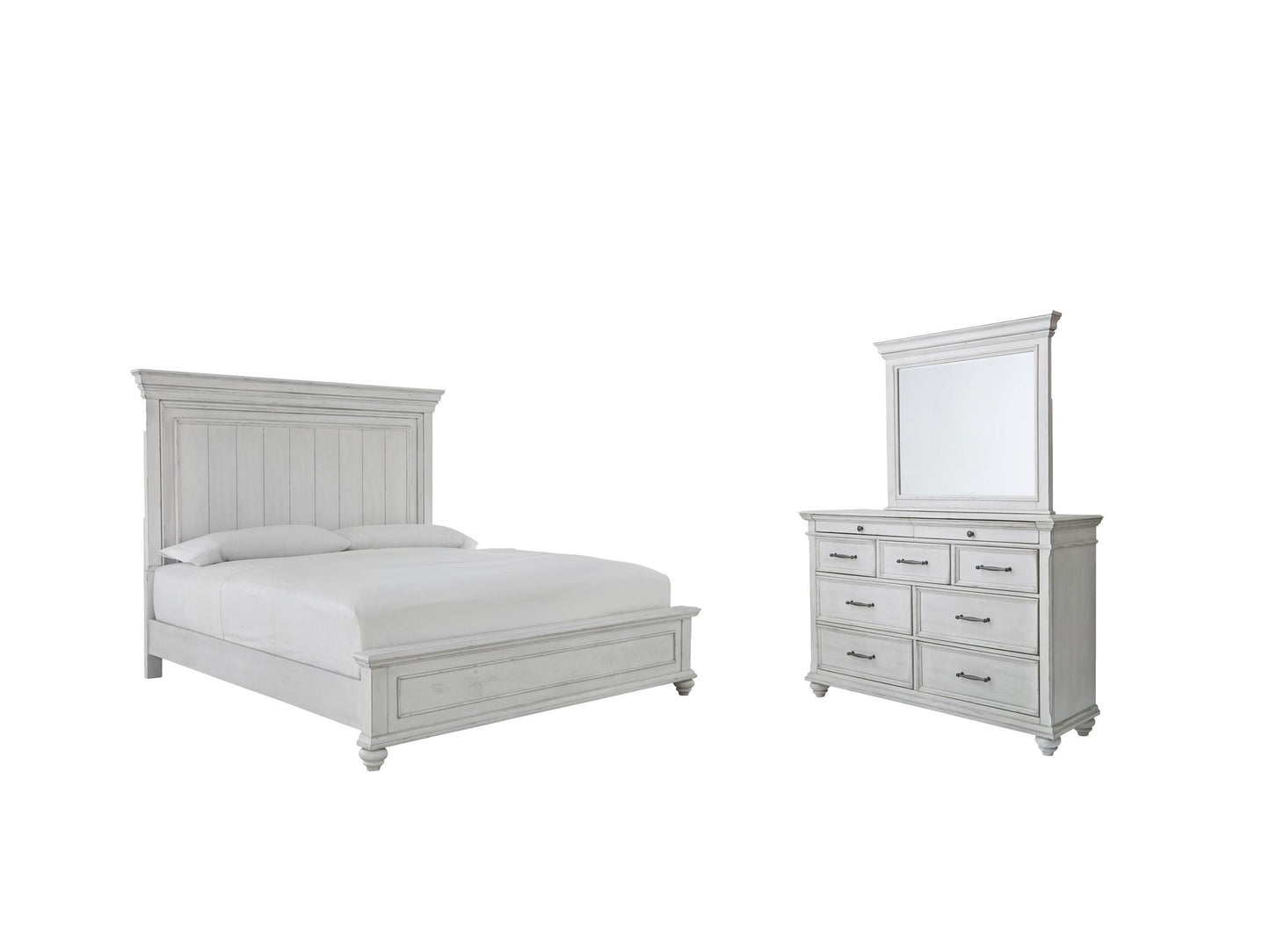 Cama Kanwyn Queen con paneles y tocador con espejo