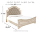 Cama tapizada Realyn King con paneles y tocador con espejo