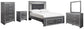 Cama Lodanna con dos cajones, cómoda con espejo y mesita de noche