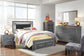 Cama Lodanna con dos cajones, cómoda con espejo y mesita de noche
