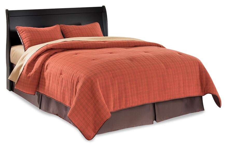 Cabecera de cama estilo trineo Queen Huey Vineyard con tocador con espejo, cómoda y mesita de noche