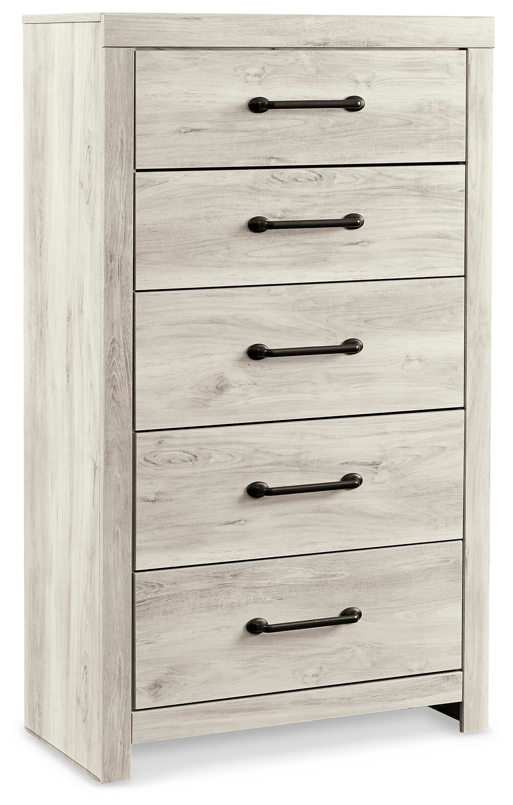 Cama doble Cambeck con paneles, cómoda con espejo y mesita de noche