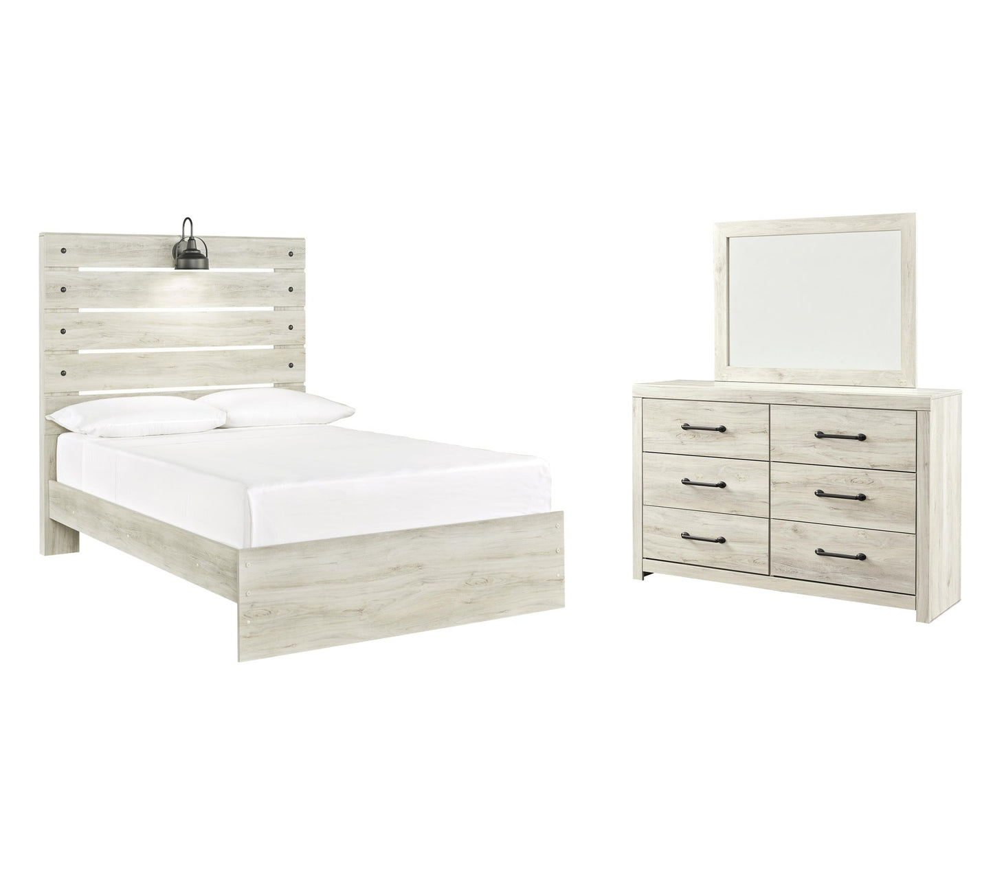 Cama Cambeck de tamaño completo con tocador con espejo