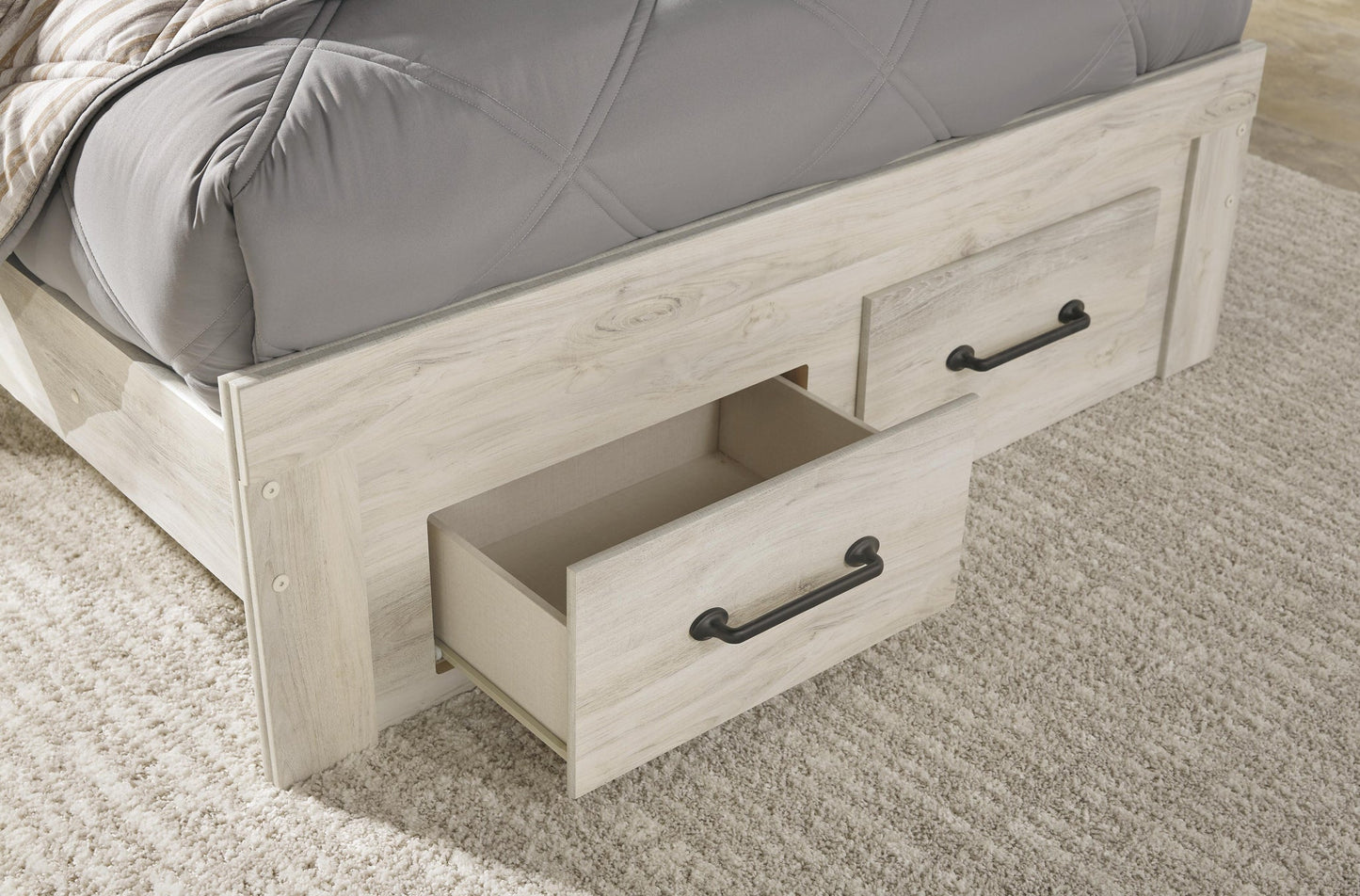 Cama completa Cambeck con 4 cajones de almacenamiento, cómoda con espejo, cómoda y mesita de noche