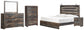 Cama Drystan King con paneles, cómoda con espejo, arcón y mesita de noche