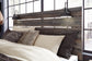 Cama Drystan King con paneles, cómoda con espejo, arcón y mesita de noche