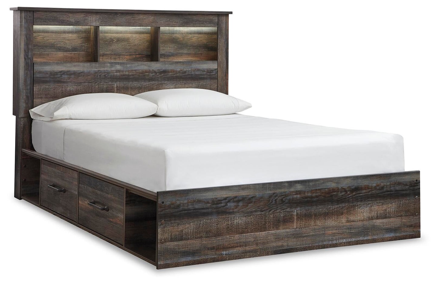 Cama Drystan Queen con librería, dos cajones y tocador con espejo
