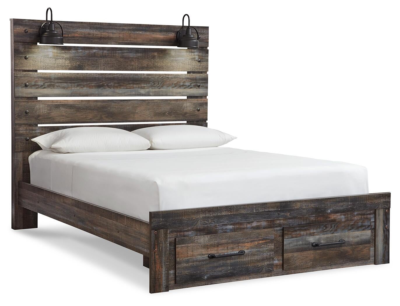 Cama Drystan Queen con dos cajones y tocador con espejo