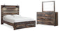 Cama Drystan Queen con dos cajones y tocador con espejo