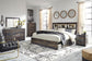 Cama Drystan King con dos cajones, cómoda con espejo, cómoda y mesita de noche