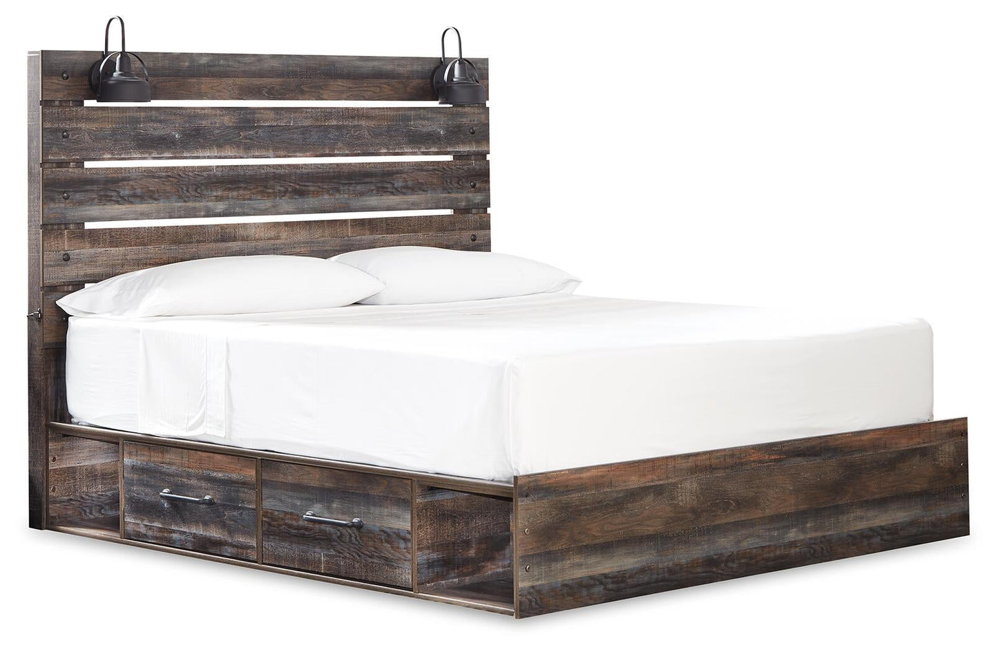 Cama Drystan King con 4 cajones, cómoda con espejo, cómoda y mesita de noche