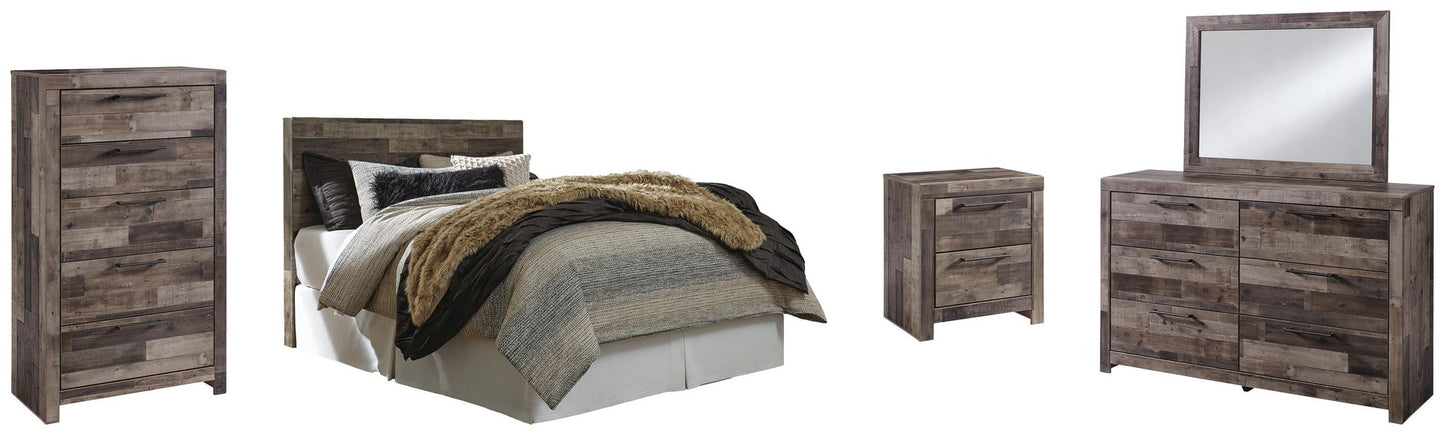 Cabecera Derekson tamaño queen/completo con tocador con espejo, cómoda y mesita de noche
