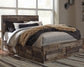 Cama Queen Derekson con 4 cajones, cómoda con espejo, cómoda y mesita de noche