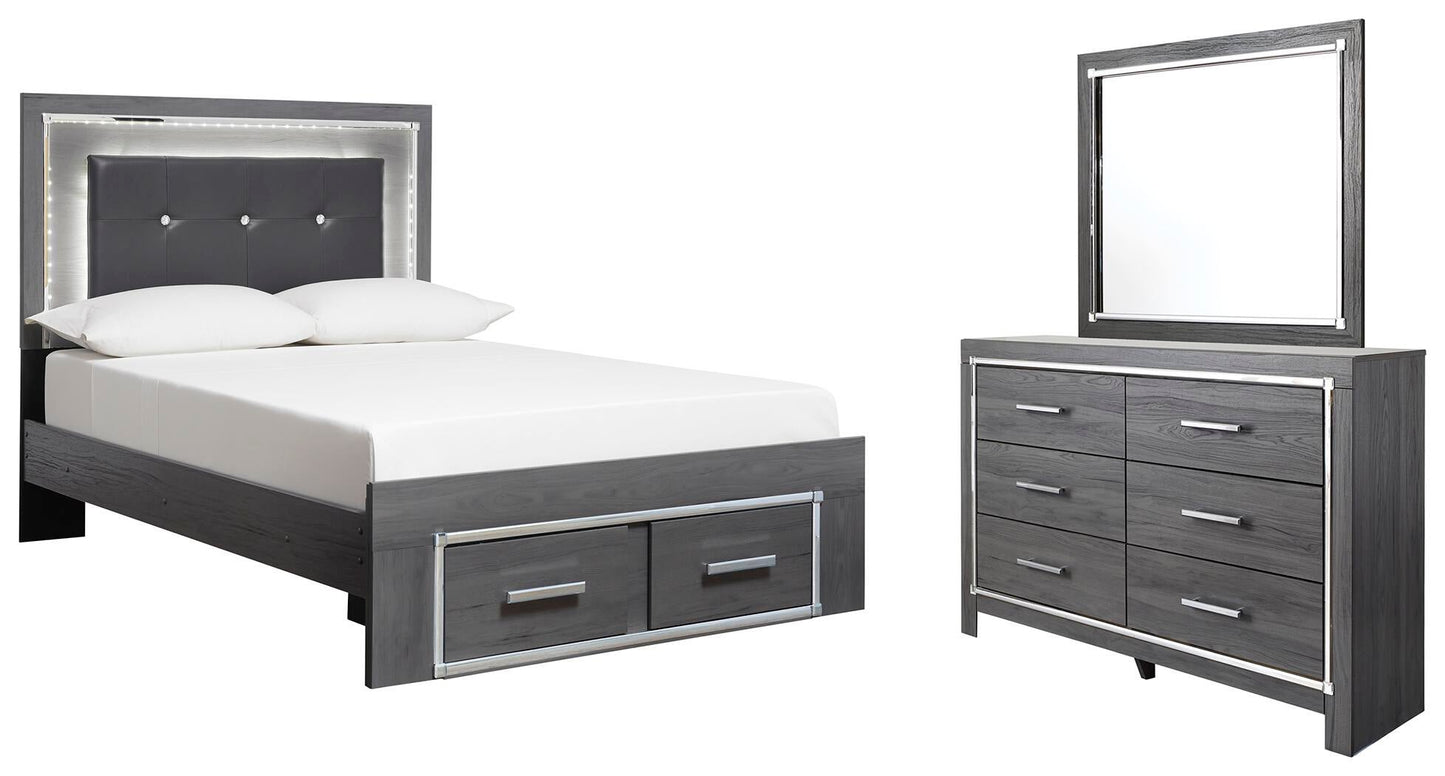 Cama Lodanna con dos cajones y tocador con espejo