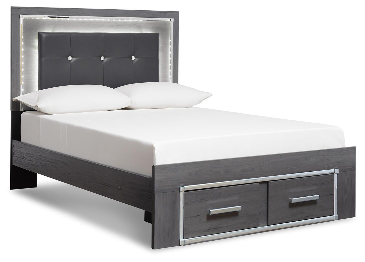 Cama Lodanna con dos cajones y tocador con espejo