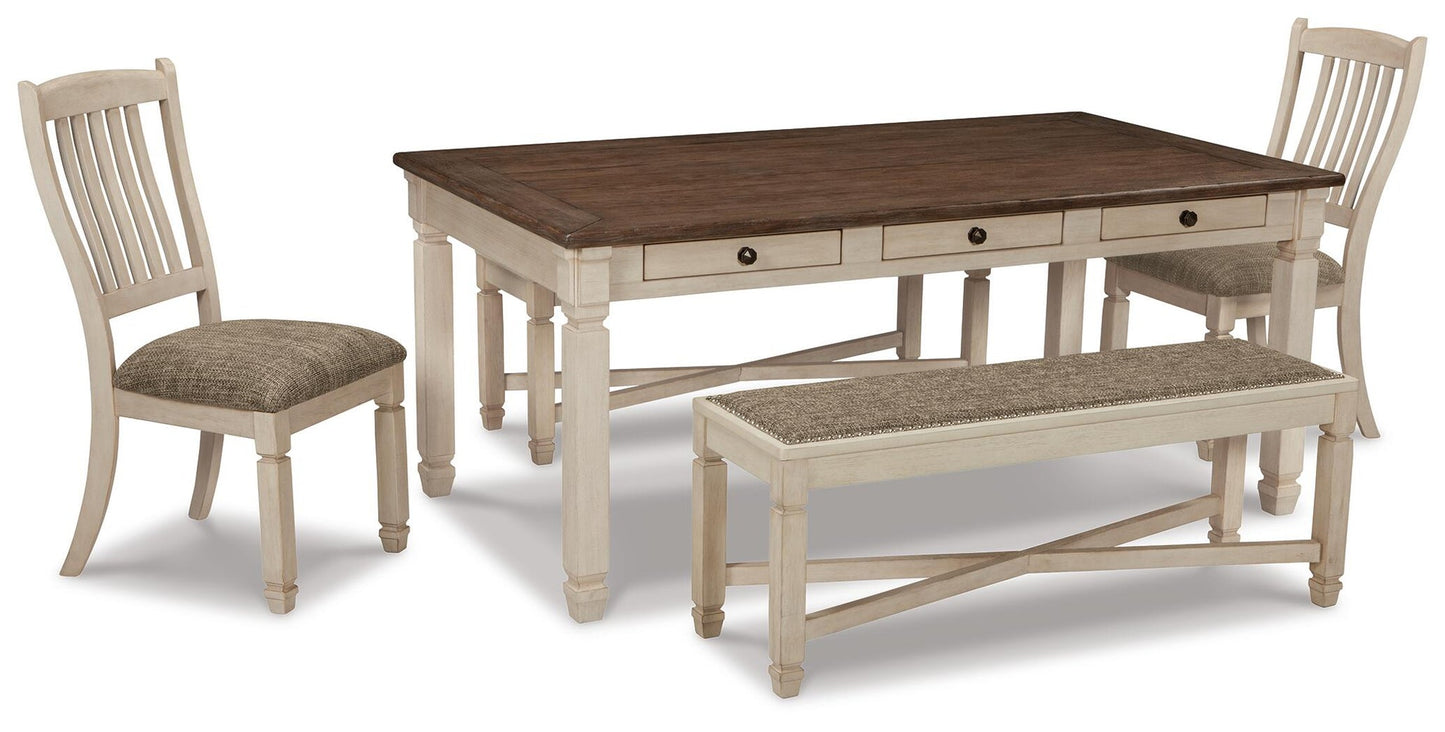 Mesa de comedor Bolanburg, 2 sillas y 2 bancos
