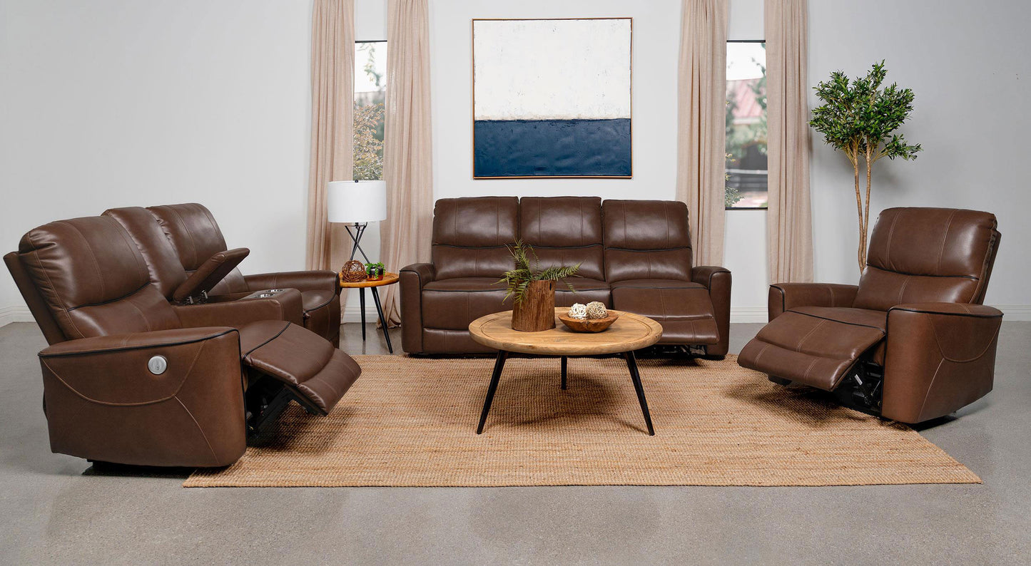 Conjunto de sofá reclinable eléctrico de 3 piezas Greenfield color marrón silla de montar