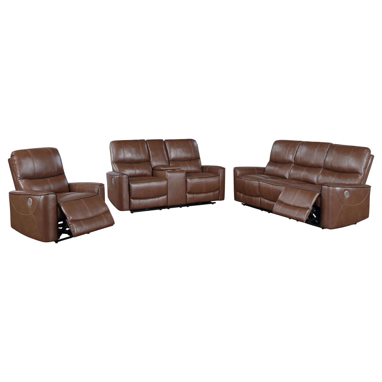 Conjunto de sofá reclinable eléctrico de 3 piezas Greenfield color marrón silla de montar