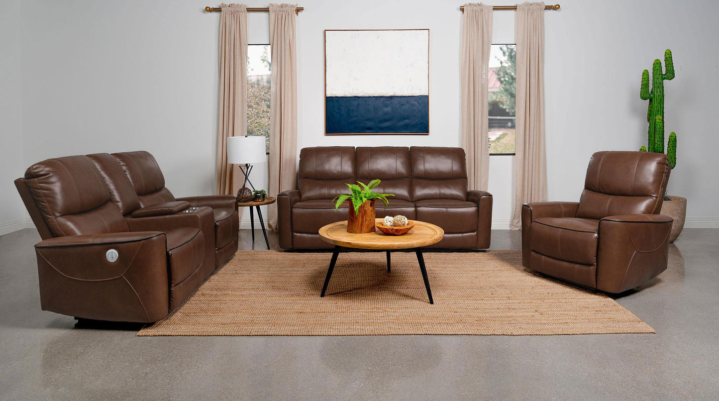 Conjunto de sofá reclinable eléctrico de 3 piezas Greenfield color marrón silla de montar