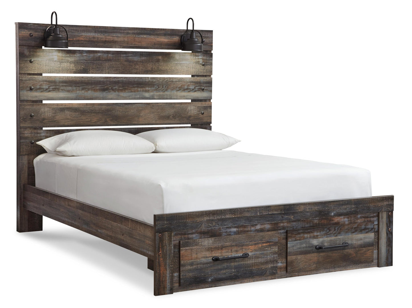 Cama Drystan Queen con dos cajones y tocador con espejo