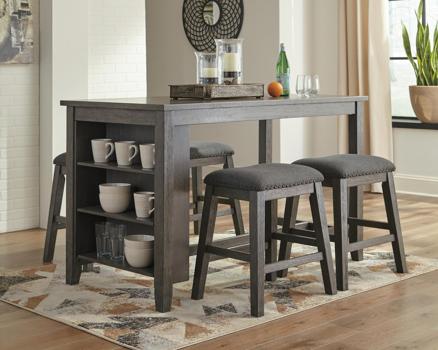 Mesa de comedor alta Caitbrook y 4 taburetes