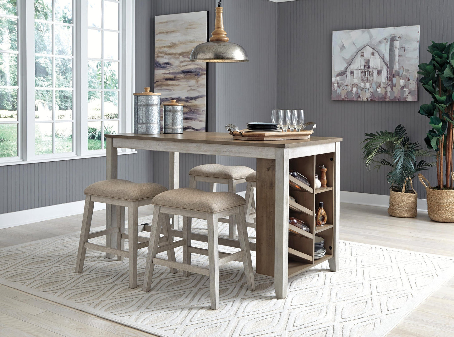 Mesa de comedor Skempton de altura de mostrador y 4 taburetes