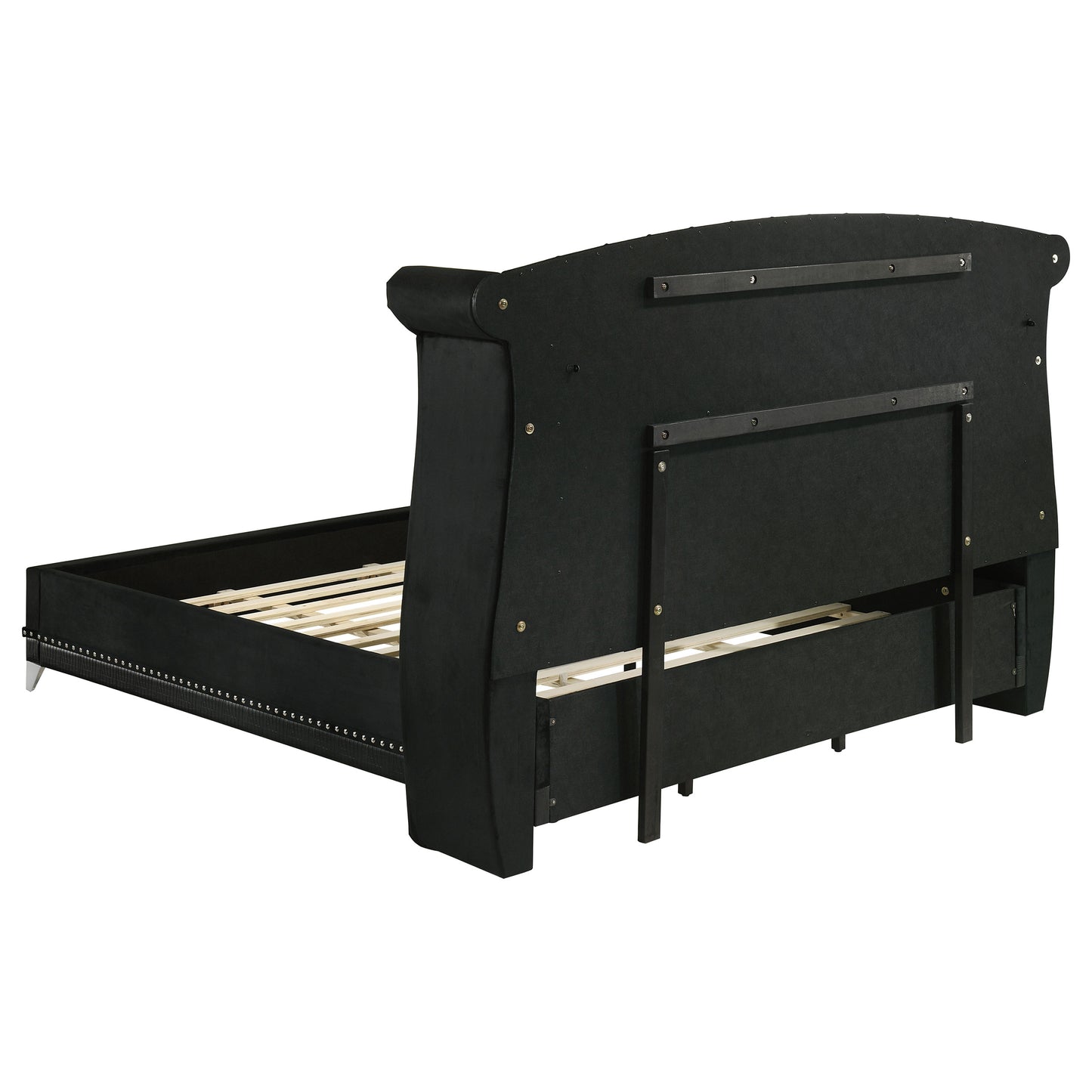 Cama King con respaldo alto tapizada Barzini, color negro