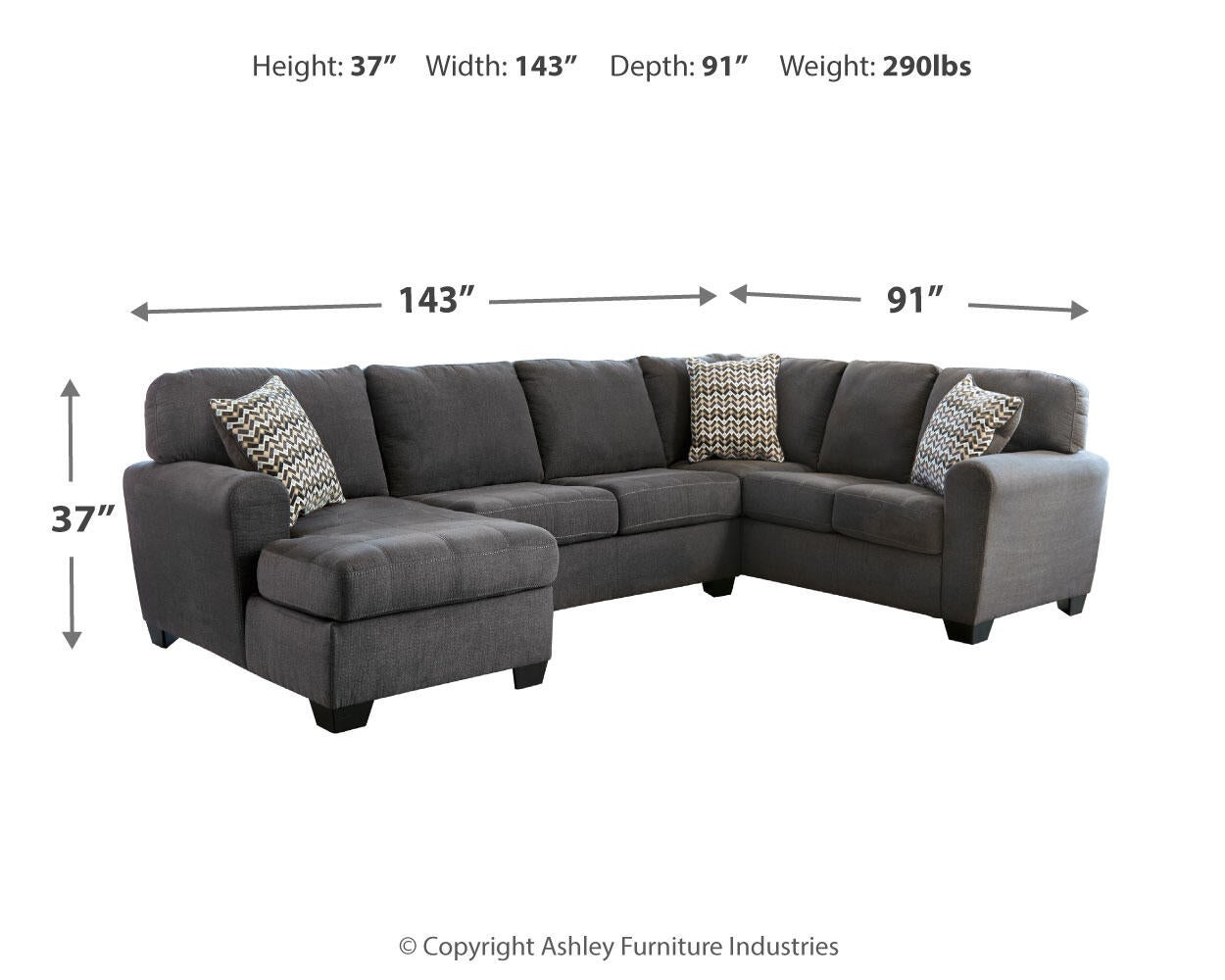 Seccional Ambee de 3 piezas con chaise longue