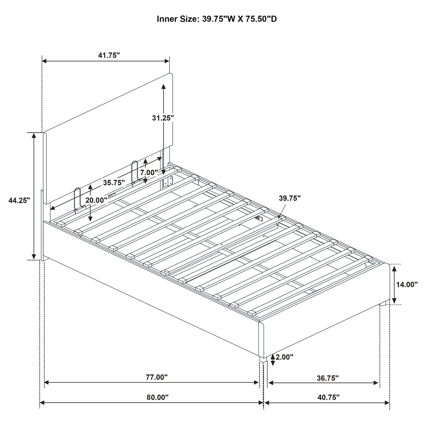 Reeves Upholstered Twin Lift-Top Storage Platform Bed Grey