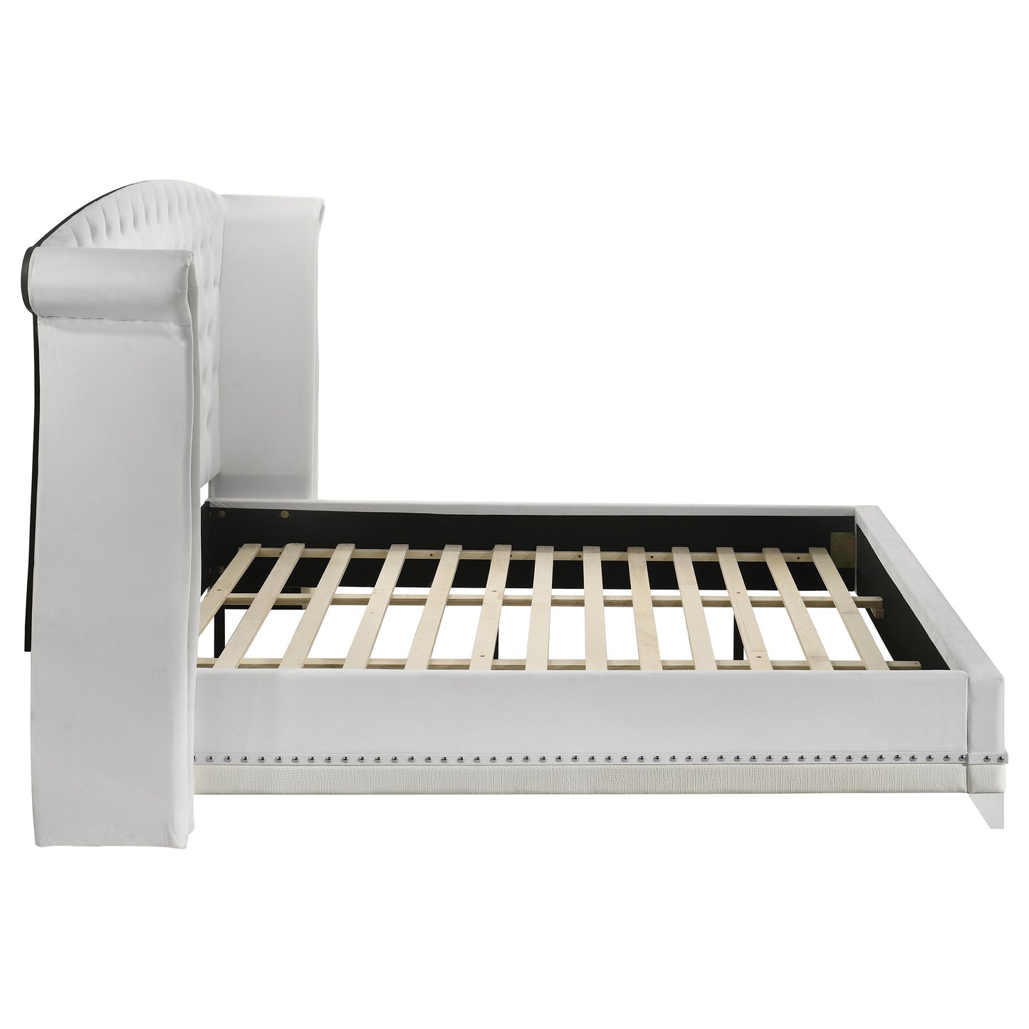 Cama King con respaldo alto tapizada Barzini, color blanco