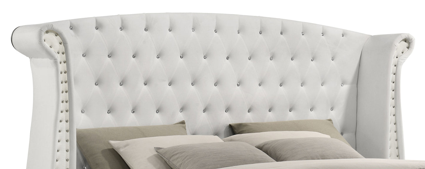 Cama King con respaldo alto tapizada Barzini, color blanco