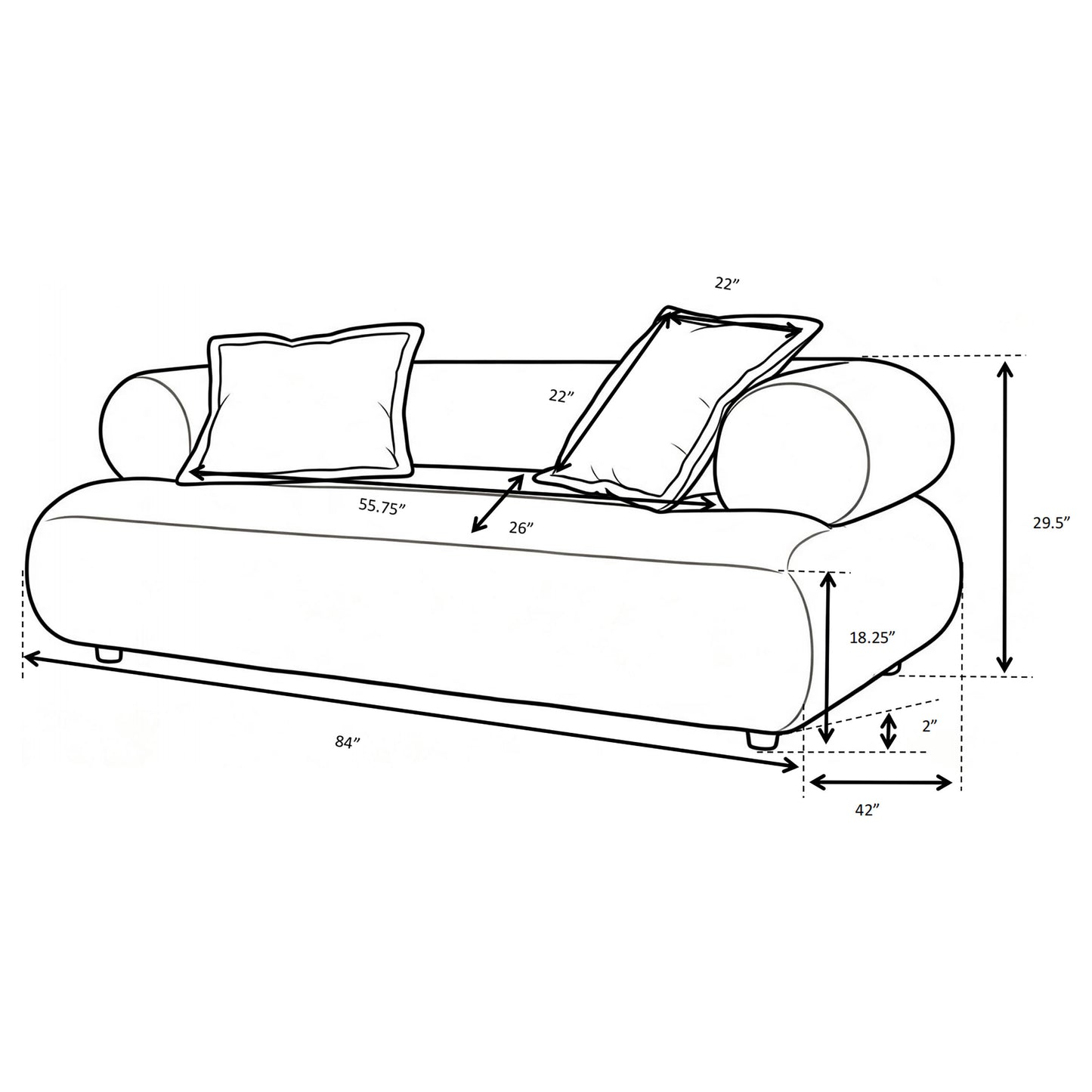 Eskola 3-seat Chenille Sofa with Rounded Shelter Arms Ivory