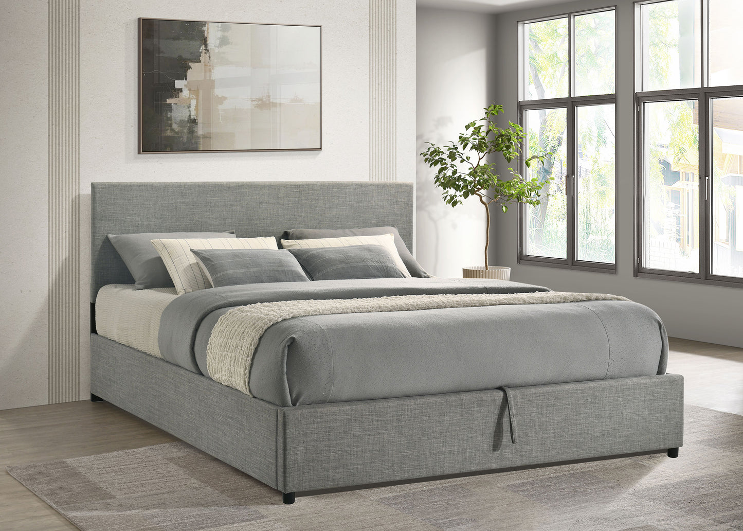Reeves Upholstered Eastern King Lift-Top Storage Platform Bed Grey