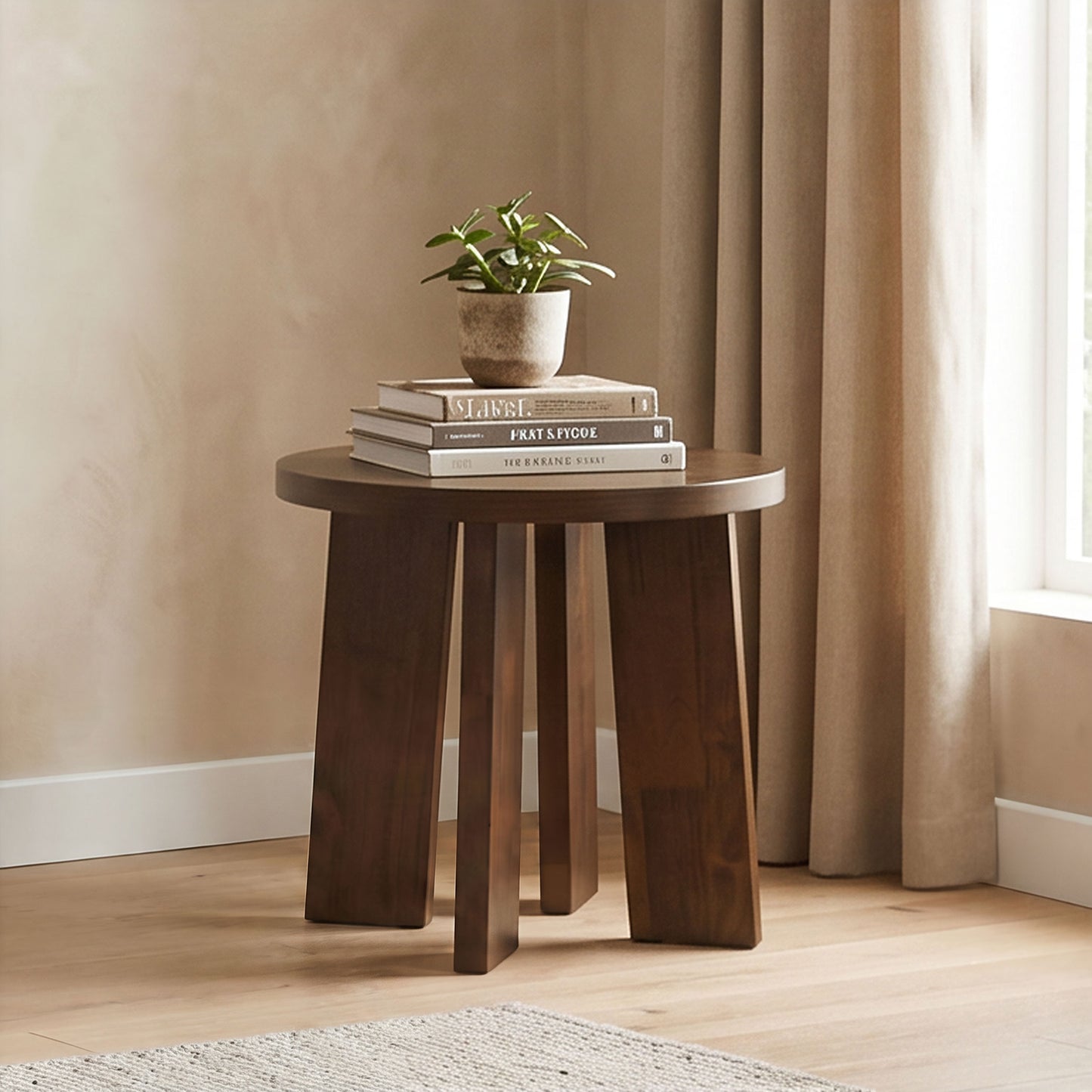 Strouse Contemporary Round End Table in Walnut